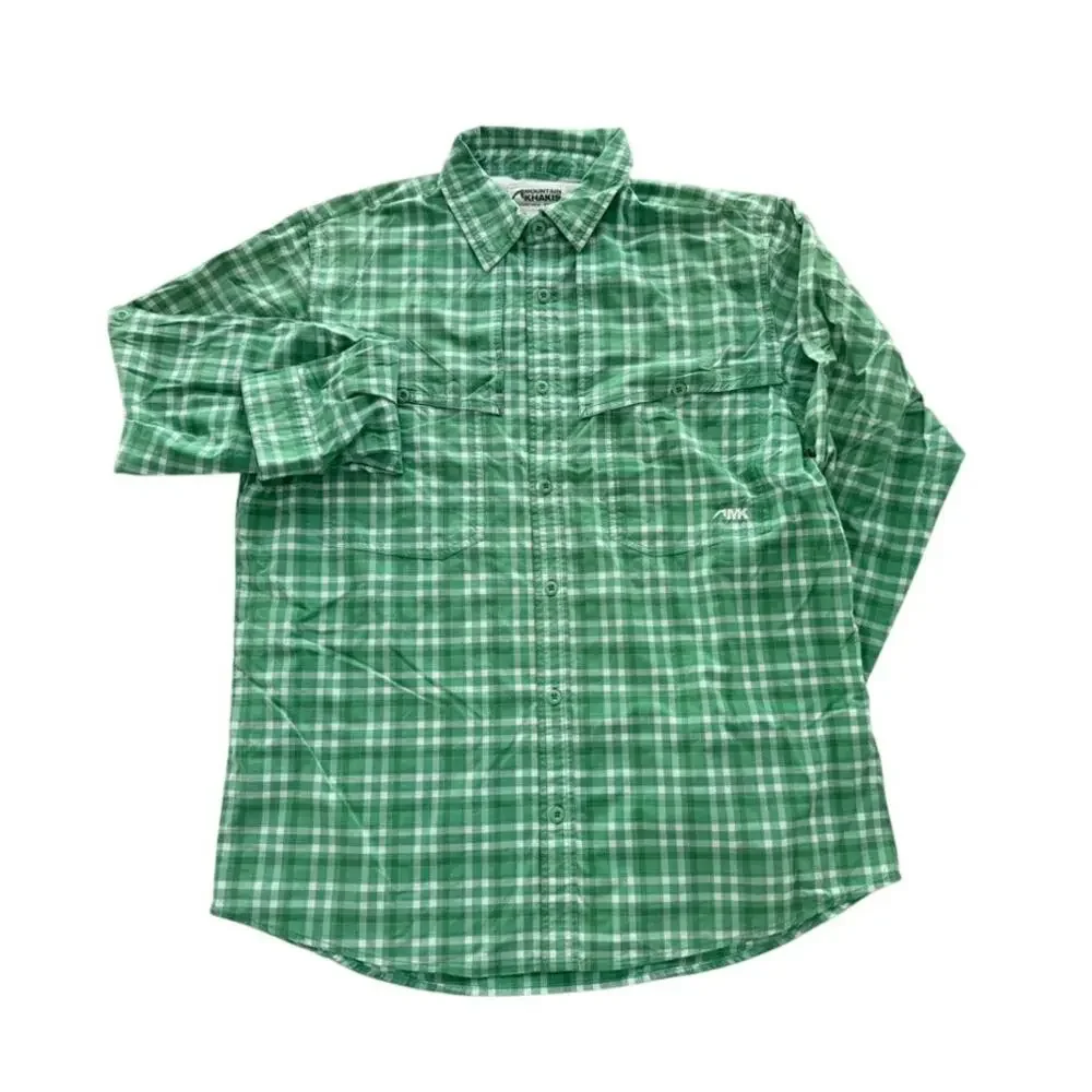 Mountain Khakis Plaid Green White Tech Long Sleeve Shirt Medium Button Up